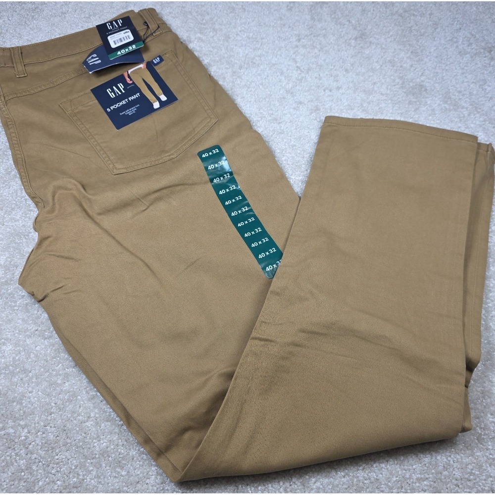 Gap Chino Pants Mens 40x32 Tan Super Soft Stretch Twill 5 Pocket Slim Fit NWT